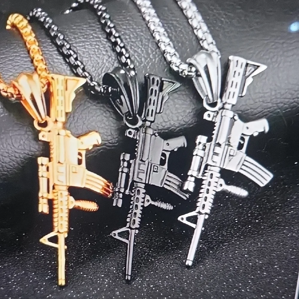 Gold, Or Black Submachine Gun Pendant Necklace